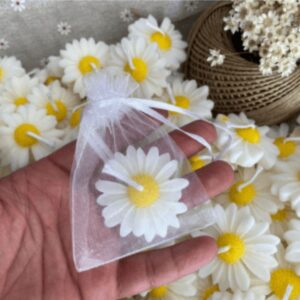 10 Lembrancinhas Vela Margarida- Aroma Chá Branco C/saquinho